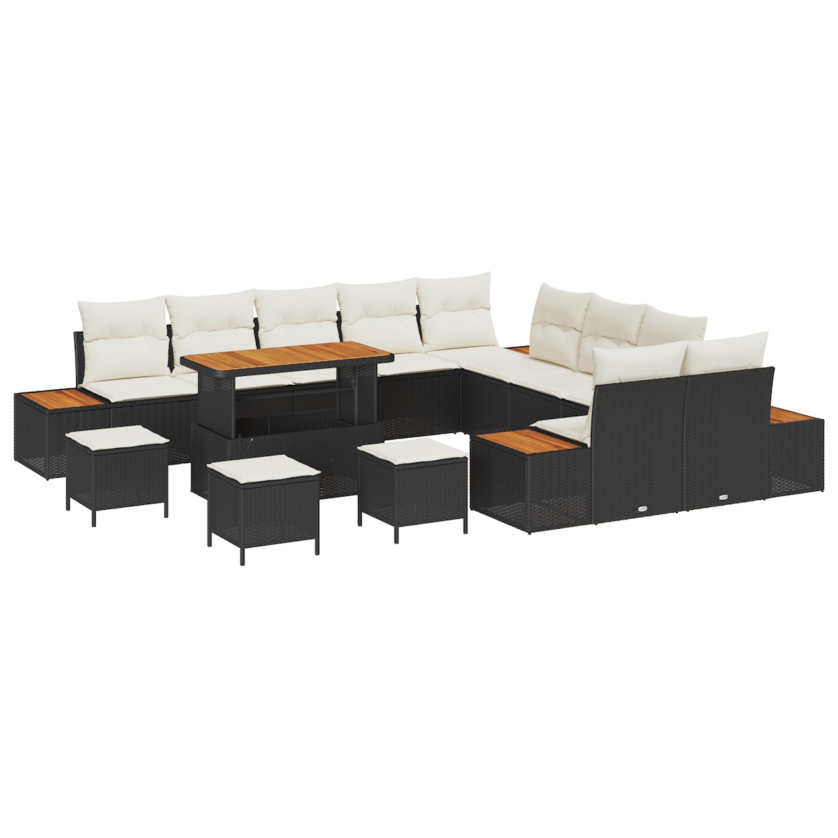 vidaXL 14-teiliges Garten Sofa Set mit Kissen Schwarz Poly Rattan Akazie Image
