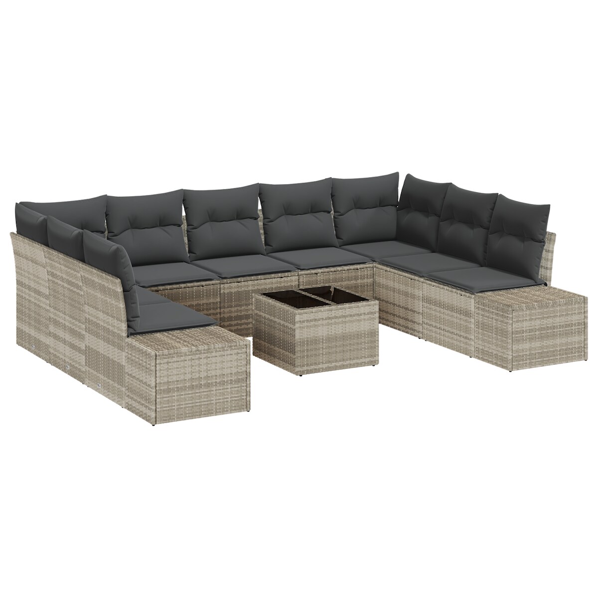 vidaXL 10-teiliges Gartensofa-Set mit Kissen - graues Poly-Rattan Image