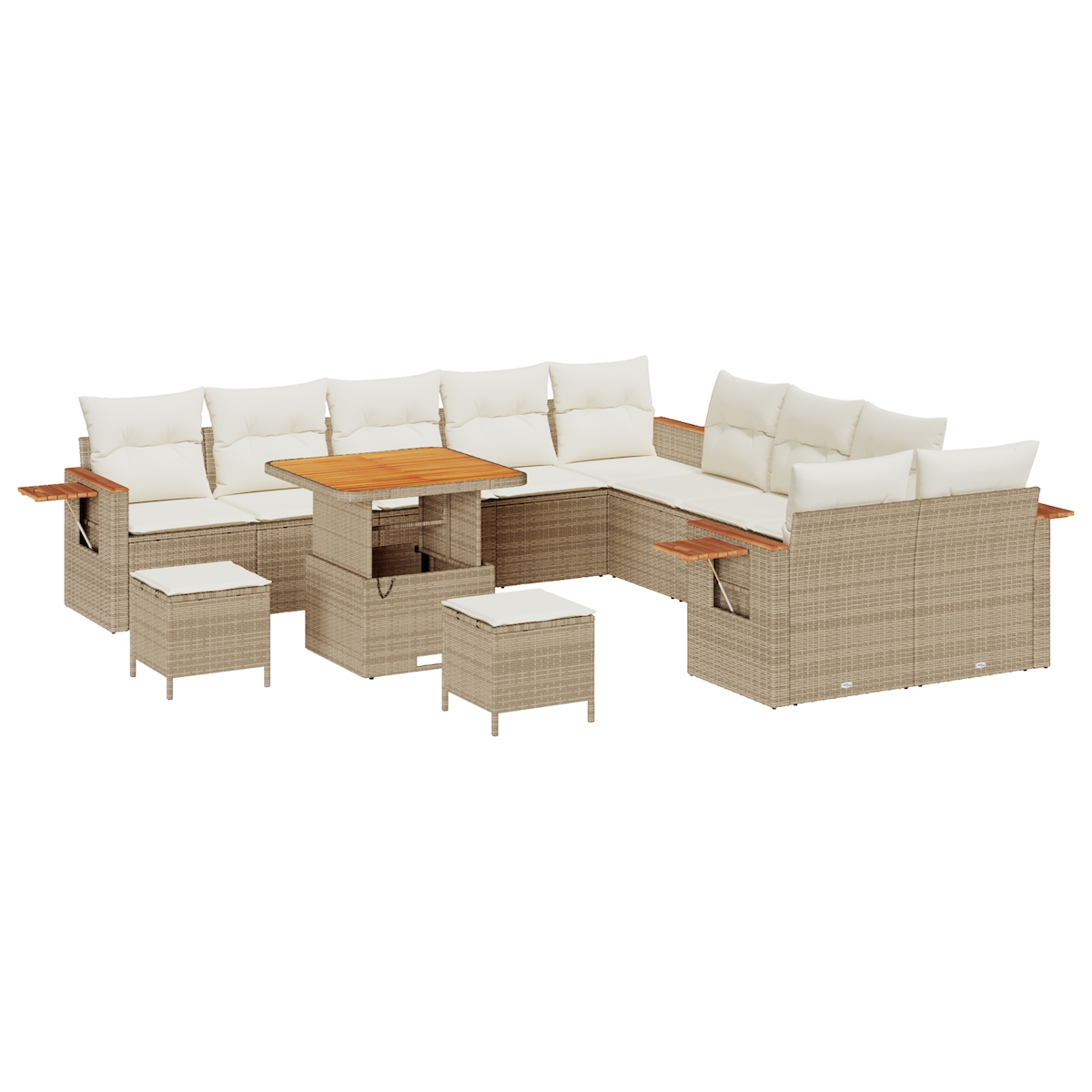 vidaXL 13-teiliges Garten Sofa Set mit Kissen Beige Poly Rattan Akazie Image