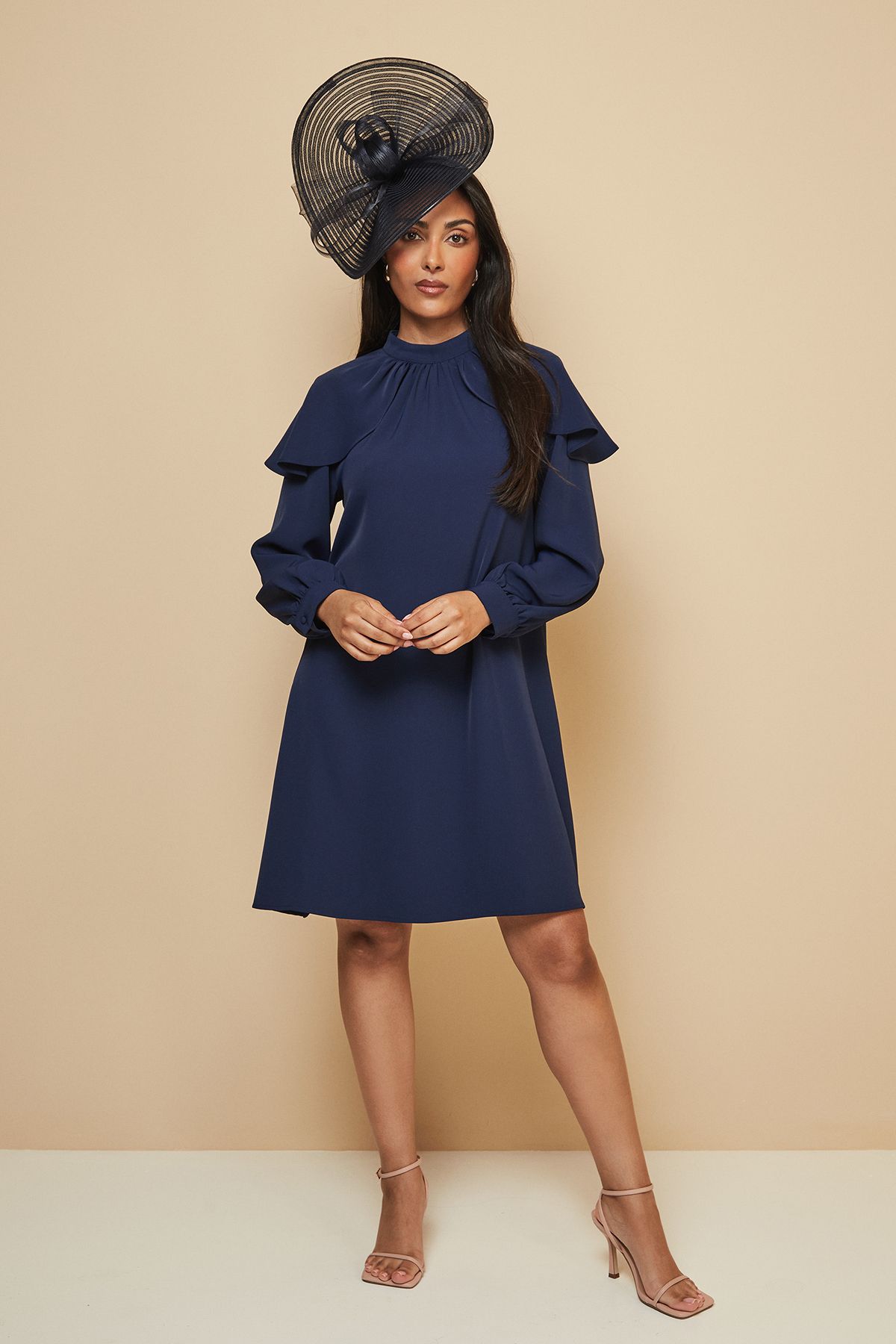 Wallis Womens Petite Frill Cape High Neck - Navy - Size 14 UK | Wallis Sale | Discount Designer Brands