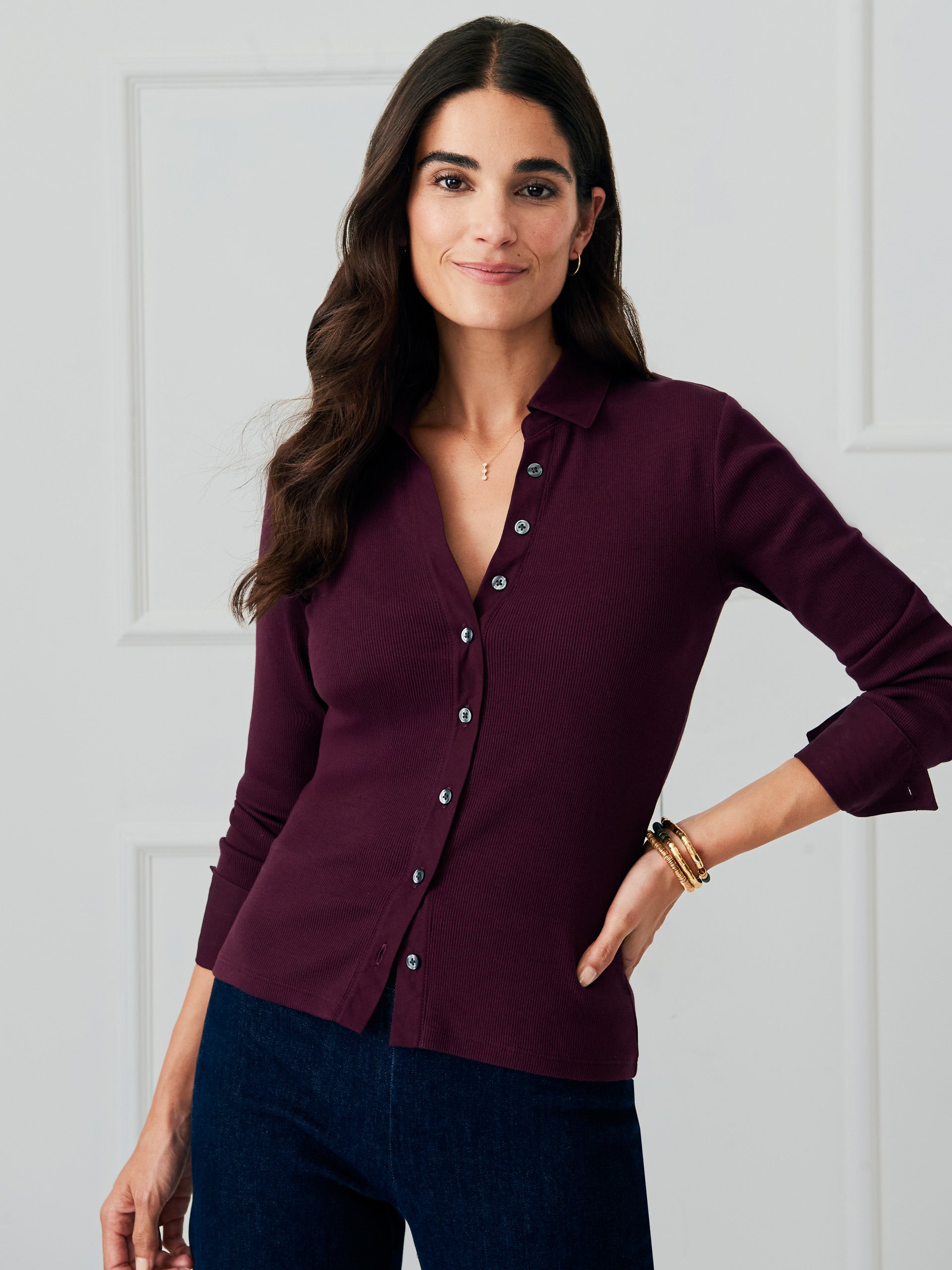 J.McLaughlin Women's Theodora Shirt Merlot, Size XS | Cotton/Spandex