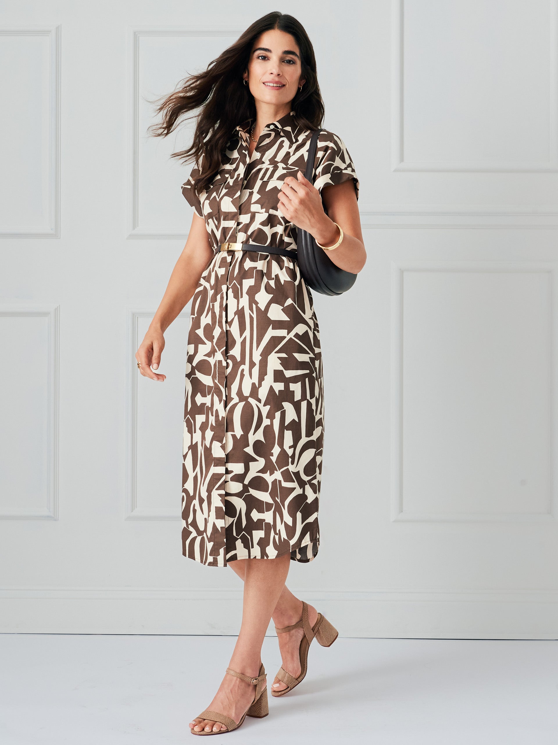 J.McLaughlin Women's Luciana Dress in Desert Vintage Brown/Vanilla, Size Medium | Cotton/Spandex
