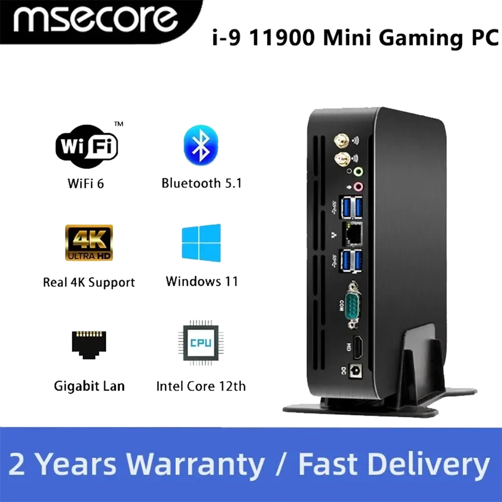 MSECORE Intel 11th Gen Core i9 11900 Mini PC Windows 11 ordinateur de bureau de jeu ordinateur de bureau Portable HTPC 2 * DDR4 HD 4K Wifi