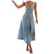 Denim Dress Women's Summer Dresses Women's Elegant Dresses Blue Sexy V-Neck Spaghetti Straps Strap Dress with Buttons A-line Beach Ball Dress Sexy Tunic Dress Flowing Casual Dresses