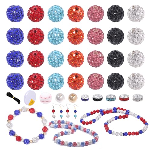 521pcs 7 Color Rhinestone Beads 10mm, Songxi Glass Beads for Jewelry Making Bling Beads for Baseball Necklace Bracelets Pen Earrings with Spacer Beads, DIY and Craft, Sparking and Bling Beads