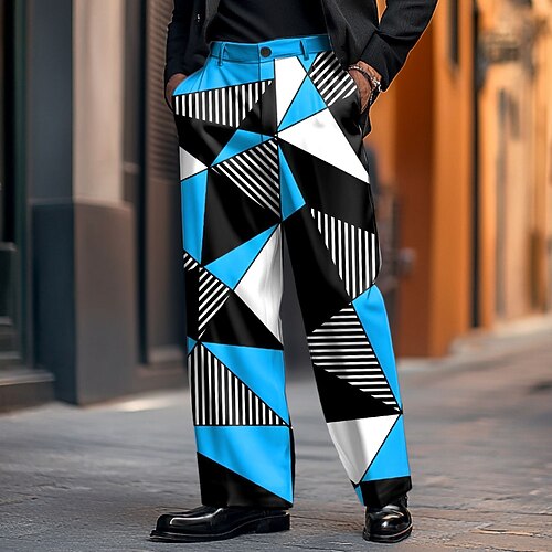 Herren Hose Anzughose Geometrisch Farbblock Volle Länge Ferien Streetwear Geschenke zum Vatertag Lässig Lässiger Schnitt Rote Marineblau Mikroelastisch Image