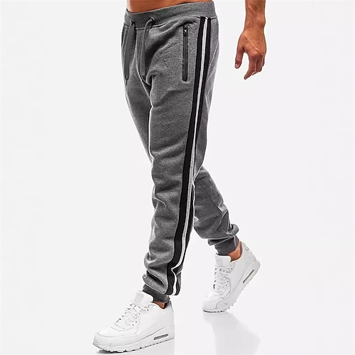 Herren Jogginghose Hose Tasche Elastischer Bund Kordelzug Farbblock Komfort Sport im Freien Täglich Mode Lässig Schwarz Hellgrau Mikroelastisch Image