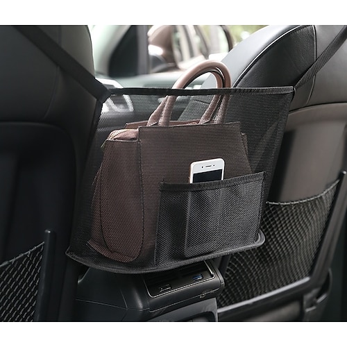 Auto-Netztasche, Handtaschenhalter, Autositz-Aufbewahrungs-Organizer, Netztasche, faltbare Tasche für den Rücksitz, Armlehnenkonsole, hängende Aufbewahrung für das Nötigste Image