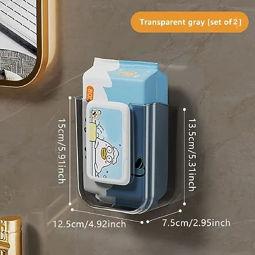 2er-Pack Feuchttuchspender zur Wandmontage, transparenter Halter für Tiertücher mit großer Öffnung, stark belastbare Taschentuchbox für Badezimmer oder Toilette, horizontale oder vertikale Verwendung Image