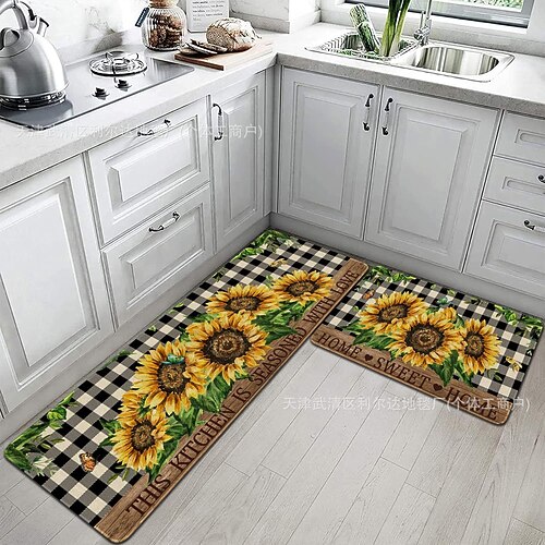Lange Küchenmatte der Sonnenblumen-Serie – rutschfester, schmutzabweisender und saugfähiger Teppich für den Eingangsbereich Heimgebrauch Image