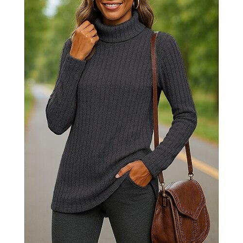 Damen Pullover Rollkragenpullover Langarm Oberteil Athleisure Hoher Ausschnitt Mode Warm Outdoor Sportbekleidung Sportkleidung Einfarbig Dunkelgrau Schwarz Rote