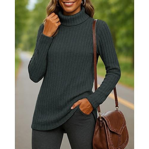 Damen Pullover Rollkragenpullover Langarm Oberteil Athleisure Hoher Ausschnitt Mode Warm Outdoor Sportbekleidung Sportkleidung Einfarbig Dunkelgrau Schwarz Rote
