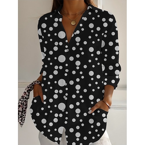 Damen Hemd Knöpfe Druck Geometrisch Aktiv Täglich Stilvoll Langarm Hemdkragen Normale Oberteile Täglich Ferien Schwarz Frühling Herbst Image