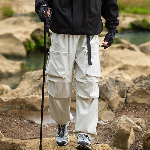 Herren Cargohosen Wanderhosen Regenhose zum Wandern Wasserdichte Hosen Frühling Winter Herbst Außen Normale Passform Wasserdicht Winddicht Unterteile Tasche Schwarz Weiß Camping / Wandern Laufen S M Image