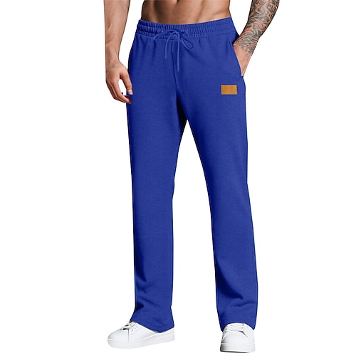 Herren Jogginghose Hose Gerade geschnittene Sweatpants Tasche Elastischer Bund Kordelzug Einfach Komfort Sport im Freien Täglich Mode Lässig Schwarz Weiß Mikroelastisch Image