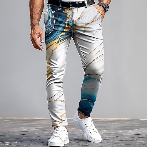 Herren Anzughose Hose Slim Fit Hose mit Taschen Geometrisch Marmor Abstrakte Kunst Volle Länge Outdoor Täglich Ferien Lässig Wein Blau Mikroelastisch Image