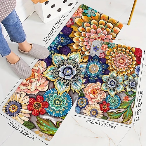Lange Küchenmatte der Sonnenblumen-Serie – rutschfester, schmutzabweisender und saugfähiger Teppich für den Eingangsbereich Heimgebrauch Image