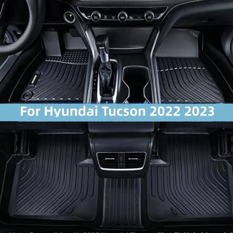 Auto Fußmatten Auto Schutz Pad Teppich schwarz für Hyundai Tucson Autos 5 Sitze 2 Reihen vorne und hinten 2022 2023 keine Hybrid-Modelle Image