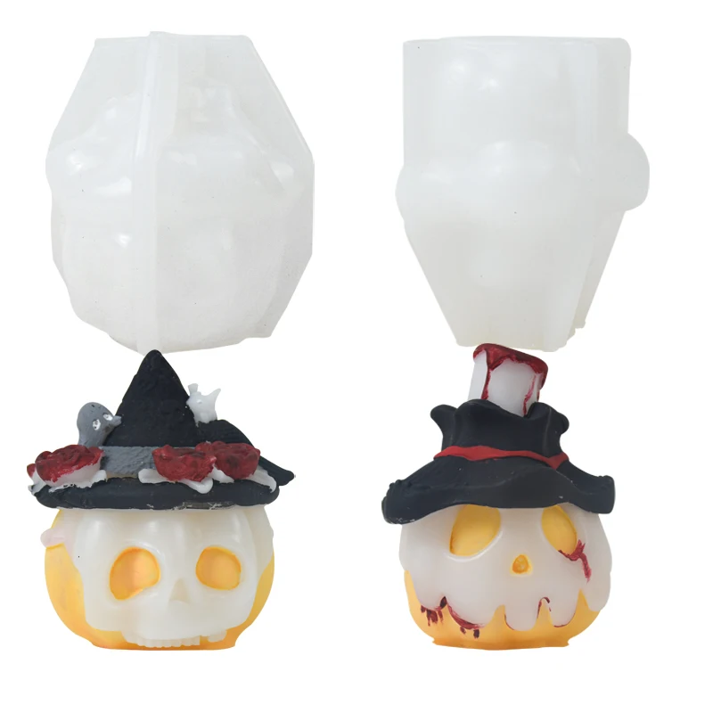 2025 neue 3D Kürbis Schädel Kerze Silikon Form DIY Halloween Dekorative Handwerk Gips Harz Zement Form Festival Geschenk Image