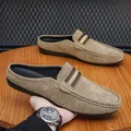 Pantofole da uomo Scarpe casual leggere Pantofole a mezzo supporto in pelle scamosciata Ciabatte Mocassini estivi da esterno Slip on Scarpe basse con suola morbida per uomo