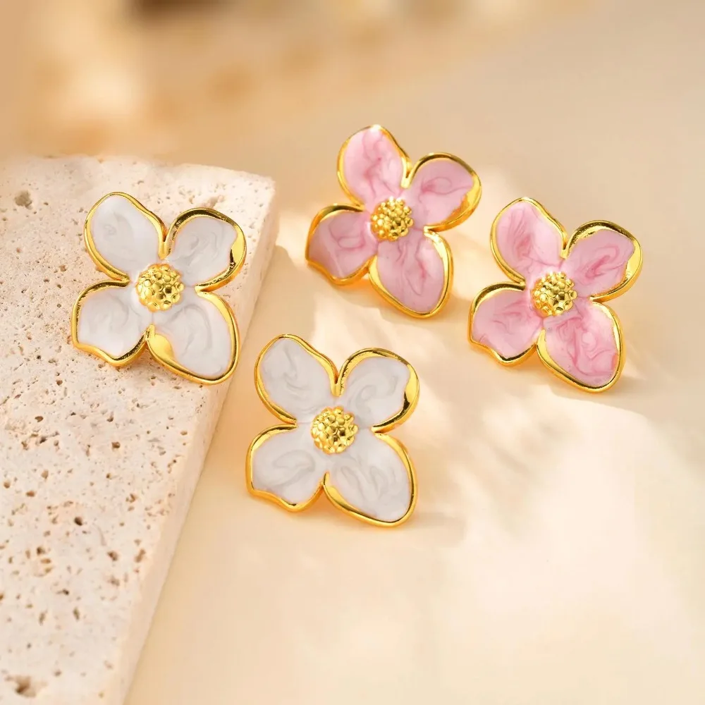 Elegante Pastellblumen-Ohrringe für Damen, rosa Blumen-Ohrstecker, Sommer-Ohrringe, hypoallergener Schmuck Image