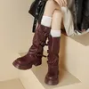Herbst Winter Gürtel Schnalle Frau Mittlere Waden Stiefel Schuhe Damen Elegante Dicken Boden Western Cowboy Botas
