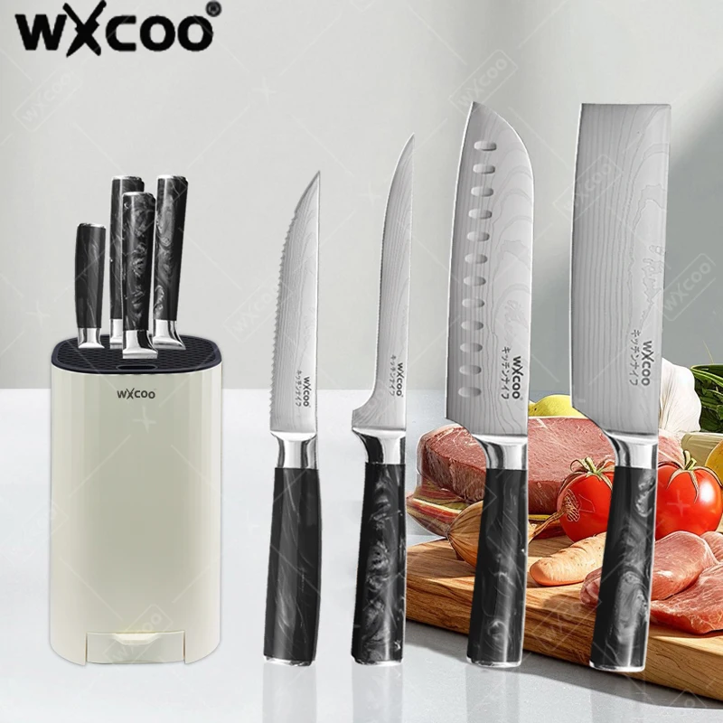 Professionelle Damaskus Laser Küchenmesser Fleisch Cleaver Boning Kochmesser Haushalt Obst Schneiden Gemüse Messer mit Halter Image