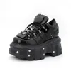 Neue Frauen Schuhe Punk Stil Lace-up Ferse Höhe 6CM Plattform Schuhe Frau Gothic Ankle Rock Stiefel Metall dekor Frau Turnschuhe