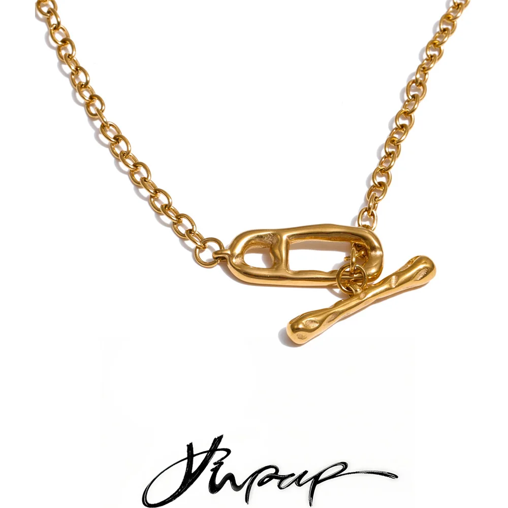 Yhpup 82 cm Kette aus 316L-Edelstahl mit Knebelverschlüssen, lange, unverwechselbare Halskette, fleckfreier, wasserfester Metallschmuck Image