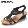 2025, Strass-Sandalen für Damen, Damenschuhe, Sommer-Clogs, Keilabsatz, großer Anzug, weiblich, beige, neu, böhmisch, niedrig, modisch, Komfort
