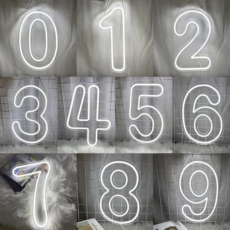 0-9 Nummer Neon Zeichen Geburtstag Schönheit Salon Hochzeitstag Zimmer DIY Party Dekoration Led Buchstaben Acryl Neon Led zeichen Image
