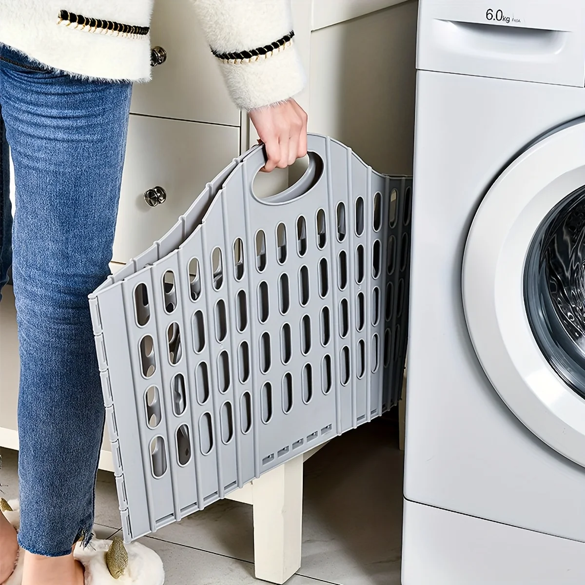 Bohemian style foldable laundry basket with handle - durable plastic rectangular design, breathable and lightweight