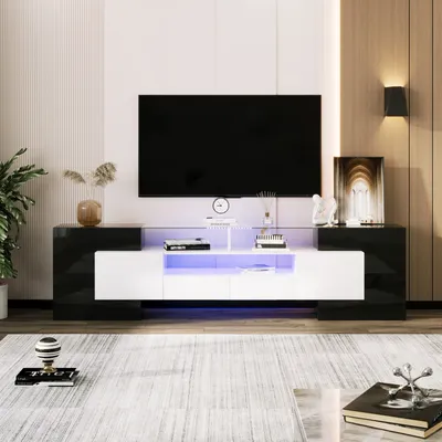 Wood High-gloss TV Stand 200*35*60cm TV Cabinet Large Storage Space Colorful LED Lighting Suitable for TV Size 60-69 inch
