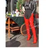 Rot Über Knie Hohe Zipper Stiefel Spitz Dünne High Heel Mode Sexy 2025, Winter Casual Große Größe Frau Schuhe Zapatillas Mujer