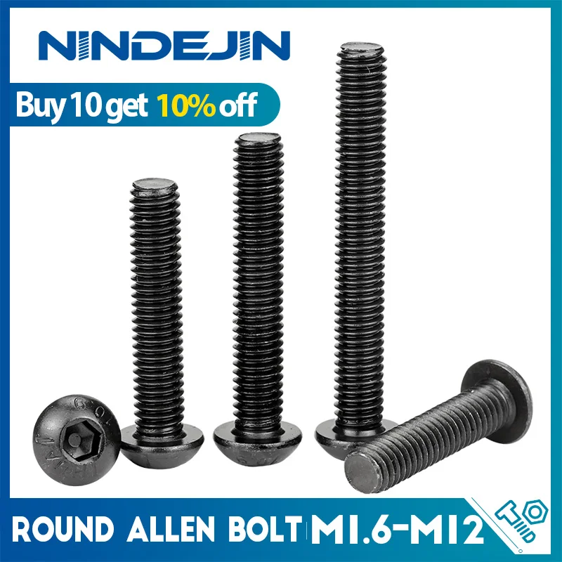 Innensechskantschraube mit Innensechskant, Rundkopfschraube, M2, M2,5, M3, M4, M5, M6, M8, M10, M12, Kohlenstoffstahl, schwarze Inbusschraube für Motorräder Image