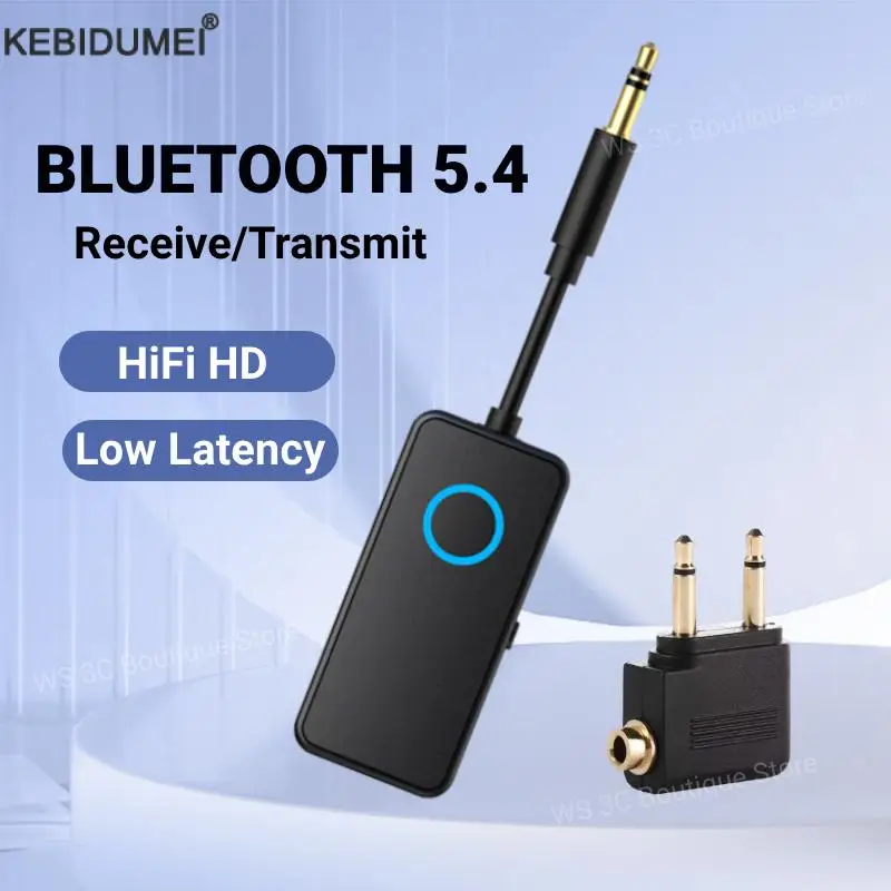 2-in-1 Bluetooth 5.4 Sender Empfänger 3,5 mm AUX Flugzeug Audio Wireless Adapter Mikrofon für Flugfernsehen Auto Laufband Image