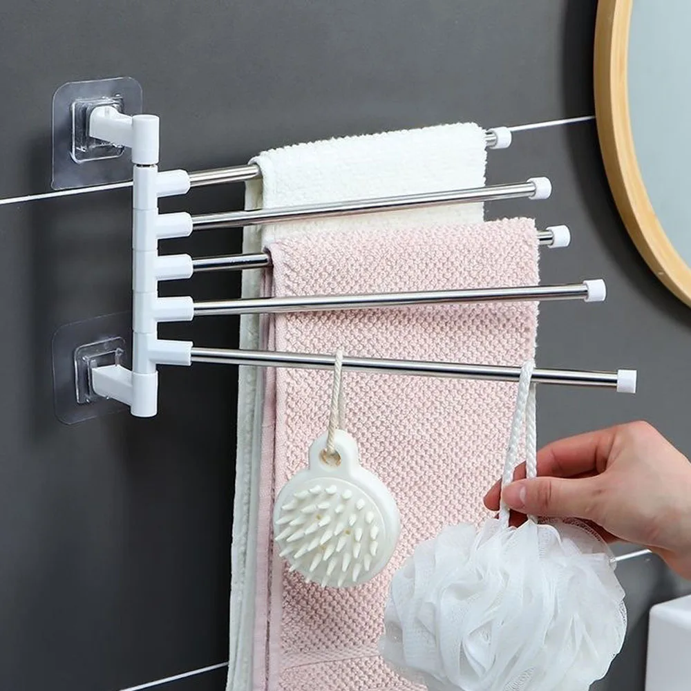 Towel rack, towel rod, space-saving wall-mounted rack, anti-swing hook, suitable for bathroom and kitchen