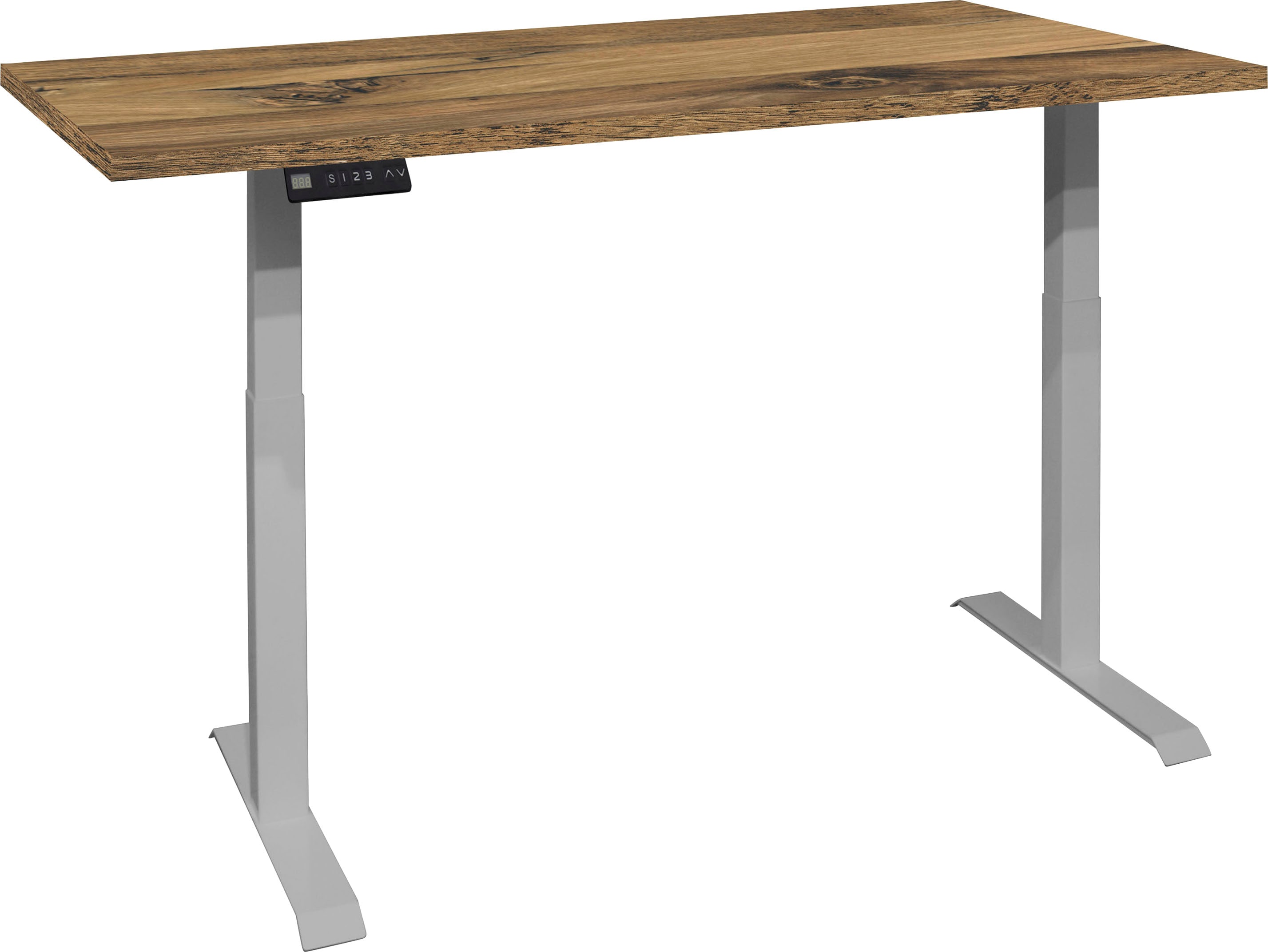 Schreibtisch MÄUSBACHER "Big System Office", silber (silber, plankeneiche, silber, plankeneiche), B:140cm, Tische, Schreibtisch, Breite 140 cm, elektrisch höhenverstellbar
