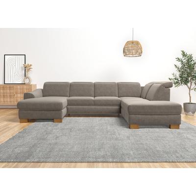 Wohnlandschaft HOME AFFAIRE "Dundee U-Form", grau (taupe), B:338cm H:86cm T:219cm, Flachgewebe (100% Polyester), Sofas, wahlweise mit Kopfteilverstellung und zusätzlich mit Bettfunktion Image