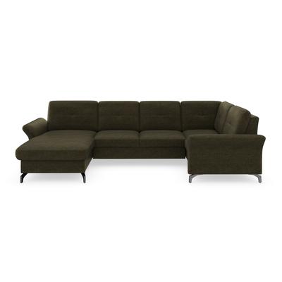Wohnlandschaft PLACES OF STYLE "Calando U-Form", grün (olive), B:326cm H:91cm T:188cm, 100% Polyester, Sofas, wahlweise mit Bettfunktion, Bettkasten und Armteilfunktion Image