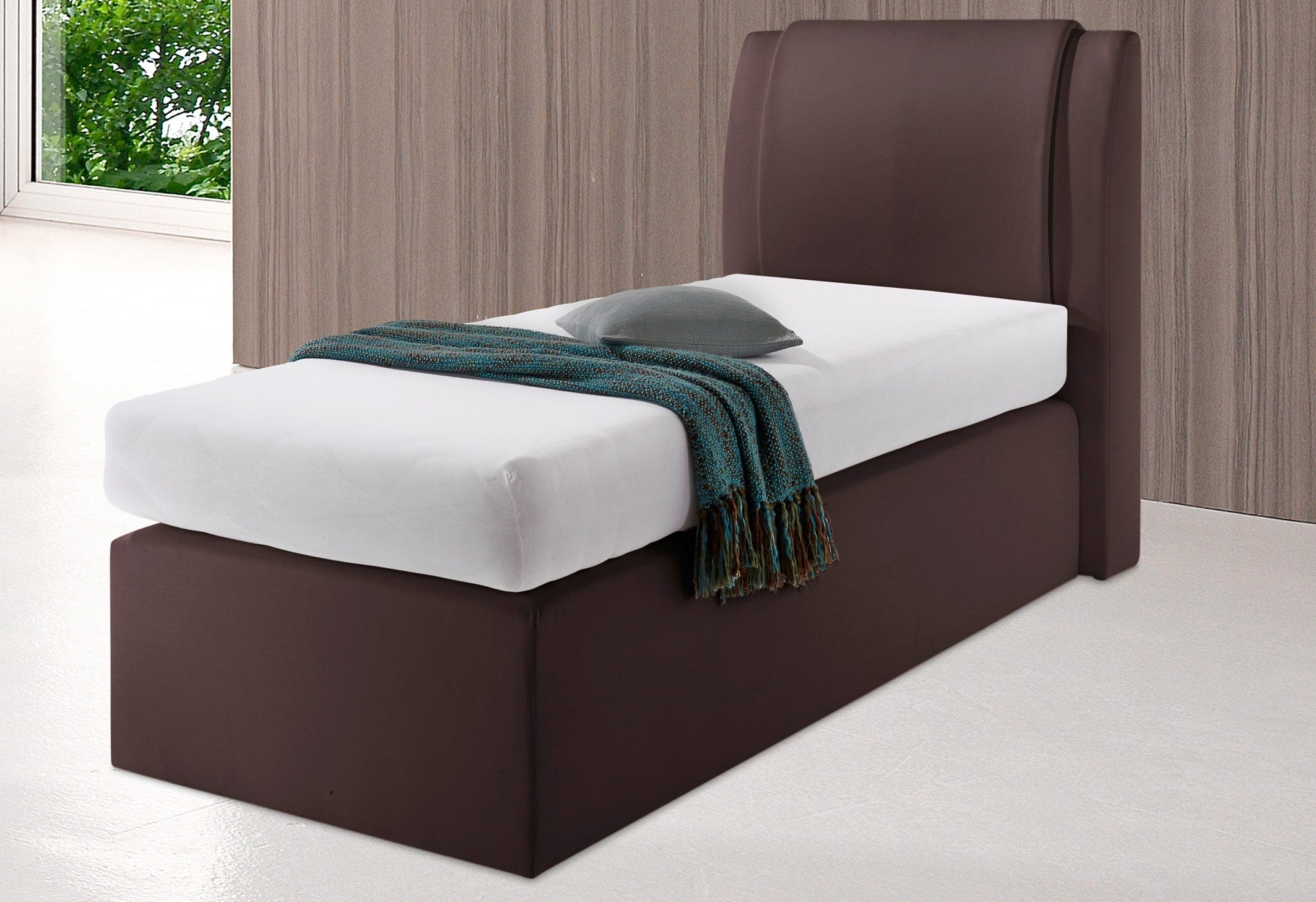 Boxspringbett, braun, Liegefläche B/L: 90cm x 200cm, H2, 7-Zonen-Kaltschaummatratze, Bonnell- Federkernmatratze: Bezug obere Matratze: 80% Baumwolle, 20% Polyester;7-Zonen-Kaltschaummatratze: Bezug obere Matratze: 80% Baumwolle, 20%...