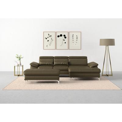 Ecksofa SIT & MORE "Cabrio L-Form, mit Sitztiefenverstellung, Arm- und Kopfteilverstellung", grün (olive), B:295cm H:87cm T:180cm, Sofas, 2 Nierenkissen, Federkern, optional Bettfunktion und Stauraum Image