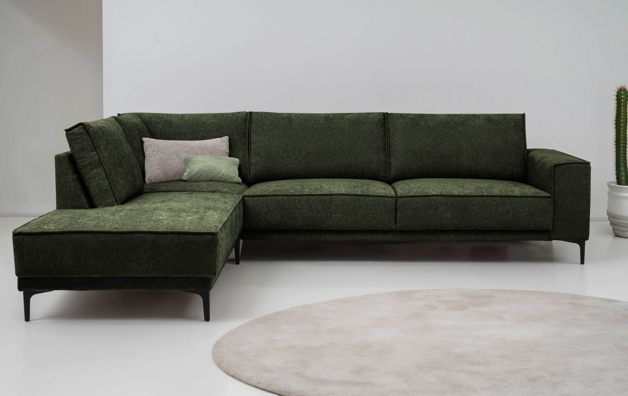 Ecksofa OTTO HOME "Polsterecke Oland, Struktur, Flachgewebe, Luxus-Microfaser, Boucle", grün, B:289cm H:85cm T:210cm, 100% Polyester, Sofas, Ecksofa, L-Form, 289 cm, Wellenunterfederung, Skandi-Design, Metallfüße