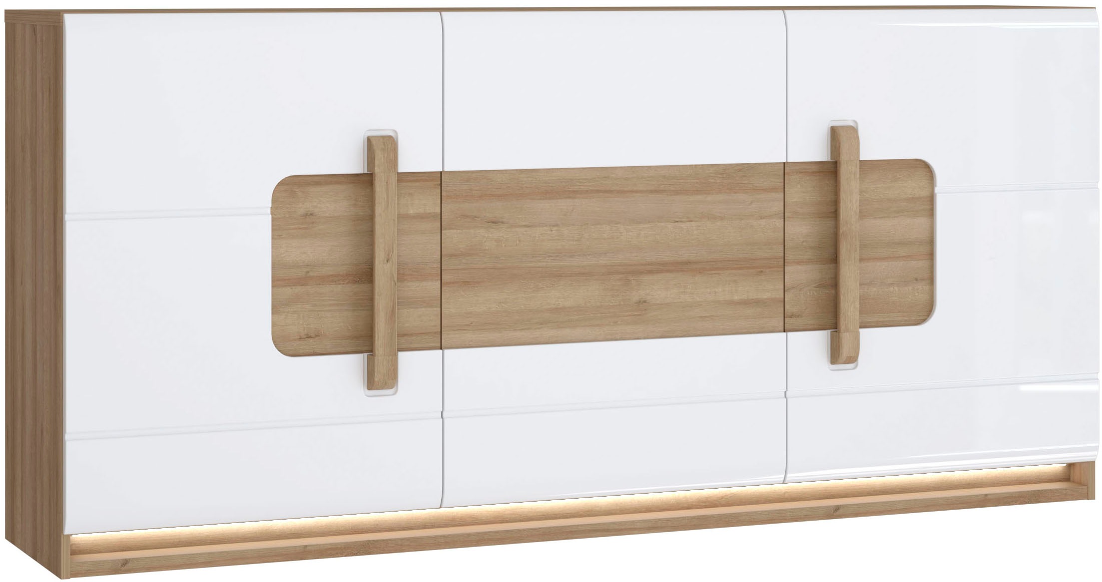 Sideboard FORTE "Attention", weiß (rivera eiche, weiß glanz), B:194,6cm H:91,6cm T:41,5cm, Spanplatte, Sideboards, Sideboard, Beleuchtung, Soft Close, Stauraum, Breite 194,6cm Image