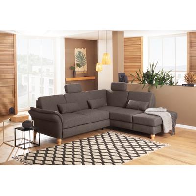 Ecksofa HOME AFFAIRE "Palace L-Form", braun, B:259cm H:89cm T:225cm, Struktur fein (100% Polyester), Struktur (100% Polyester), Luxus-Microfaser Lederoptik (100% Polyester), Sofas, incl. Sitztiefenverstellung, wahlweise mit Bettfunktion und Stauraum Image