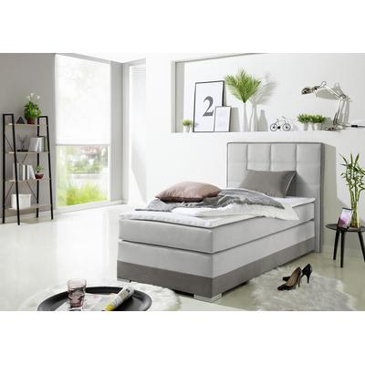 Boxspringbett INOSIGN, grau (hellgrau), B:103cm L:210cm, Komplettbetten, Boxspringbett, inklusive Topper und Wendekissen Image