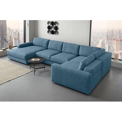 Wohnlandschaft PLACES OF STYLE "Bloomfield, Mega Polsterecke, Breite 390cm, viel Platz, U-Form", blau (tepestry), B:390cm H:84cm T:209cm, 100% Polyester, Sofas, In verschiedenen Größen bestellbar Image