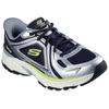 Slip-On Sneaker SKECHERS "STAMINA SPORT", Herren, Gr. 44, silber (navy, silberfarben), Leder, Mesh, sportlich, Schuhe, Trainingsschuh, Retro Sneaker mit Slip-ins