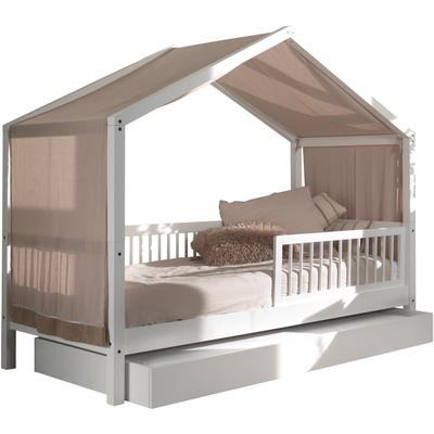 Hausbett HOME AFFAIRE "Forrest 90/200 aus massiver Buche, weiß mit Rausfallschutz vorne", weiß (weiß, weiß, weiß), B:97,5cm H:170cm L:207,5cm, Betten, inkl. Sprossenumrandung, m. Textilhimmel, mit und ohne Bettschublade Image