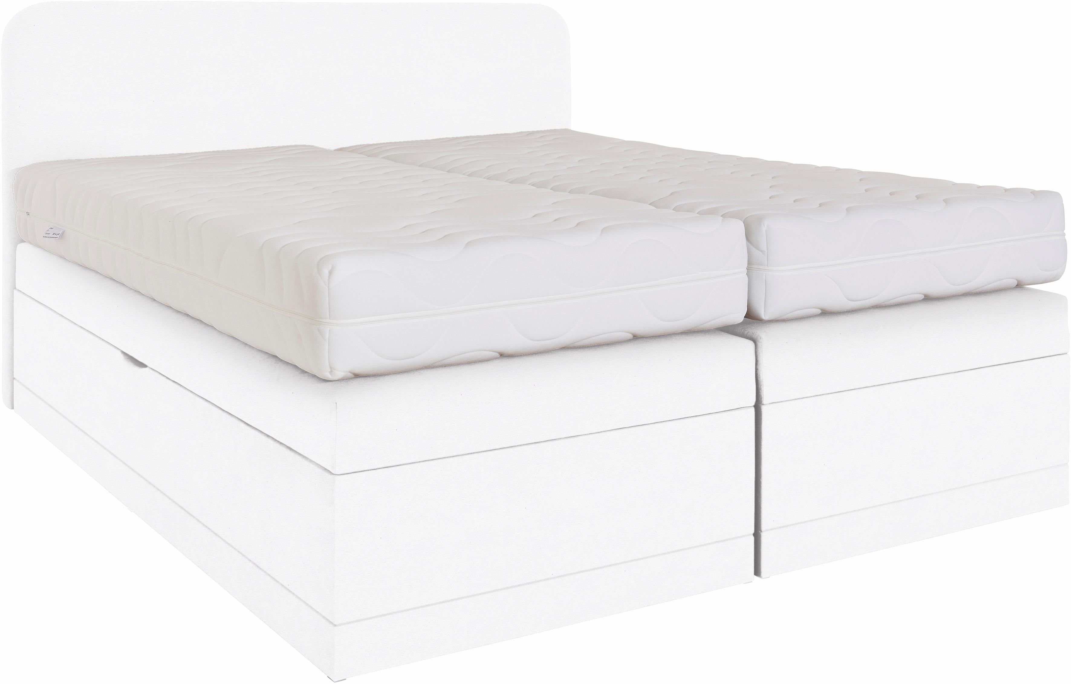 Boxspringbett, weiß, B:195cm L:212cm, Box und Kopfteil: Microvelours (100% Polyester) oder Kunstleder (Polyurethan);Bezug der Obermatratze: 100% Polyester, WESTFALIA SCHLAFKOMFORT, Komplettbetten, Boxspringbett, wahlweise mit Bettkasten Image